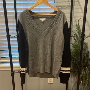 Gray and Black V-Neck Sweater
